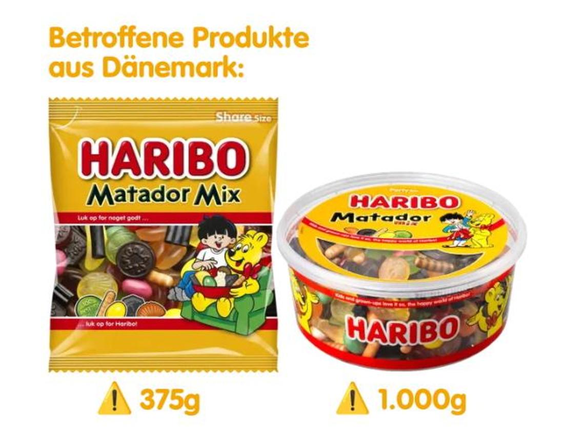 Questi prodotti Haribo sono interessati dal richiamo. Una scatola da 375 grammi e una scatola da 1000 grammi.