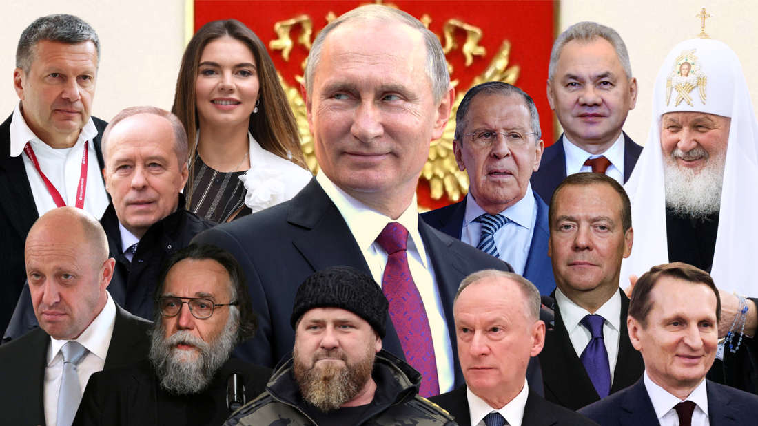Vladimir Putin, Yevgeny Prigozhin, Ramzan Kadyrov, Sergei Lavrov, Dmitry Medvedev, Alina Kabaeva, Vladimir Solovyov, Alexander Bortnikov, Sergei Shoigu, Kirill I, Alexander Dugin, Nikolai Patrushev, Sergey Naryshkin