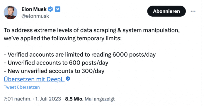 Tweet di Elon Musk